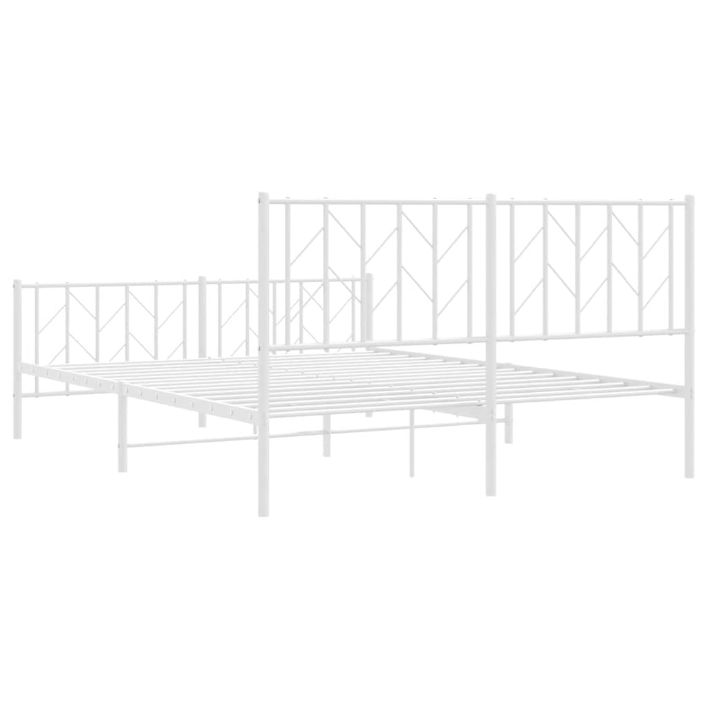 White Metal Bed Frame with Footboard, 150x200cm, No Mattress