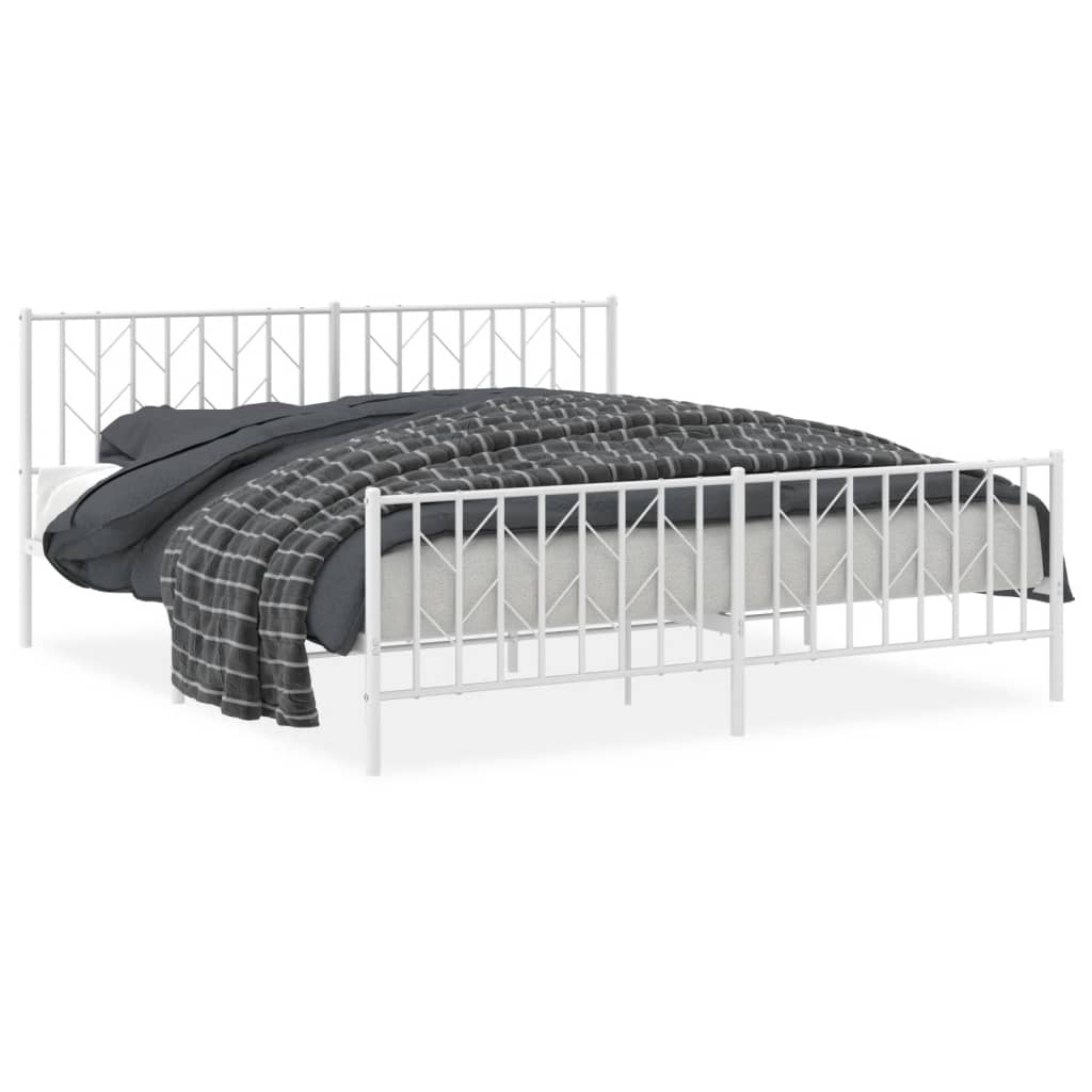 White Metal Bed Frame with Footboard - 180x200cm, Mattress Not Included