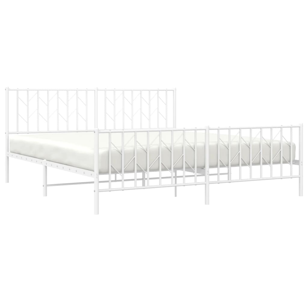 White Metal Bed Frame with Footboard - 180x200cm, Mattress Not Included