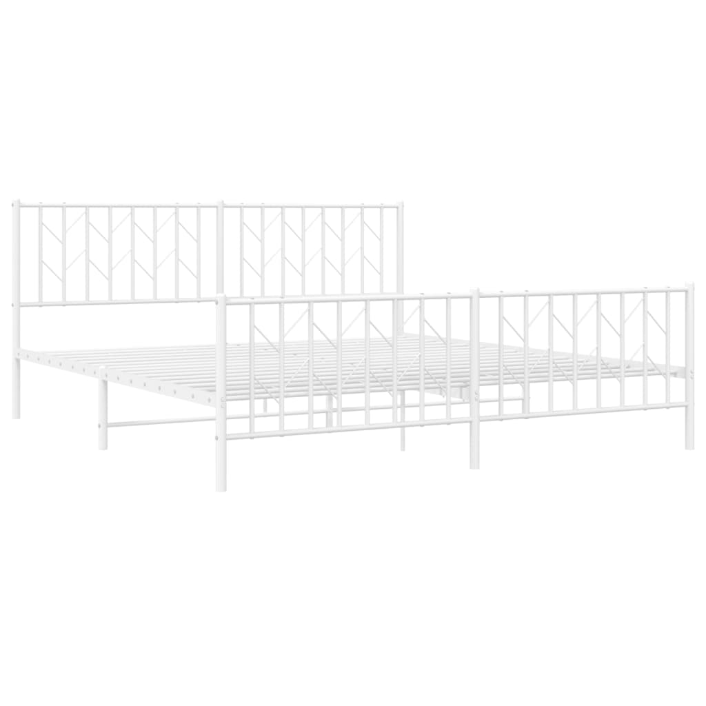 White Metal Bed Frame with Footboard - 180x200cm, Mattress Not Included