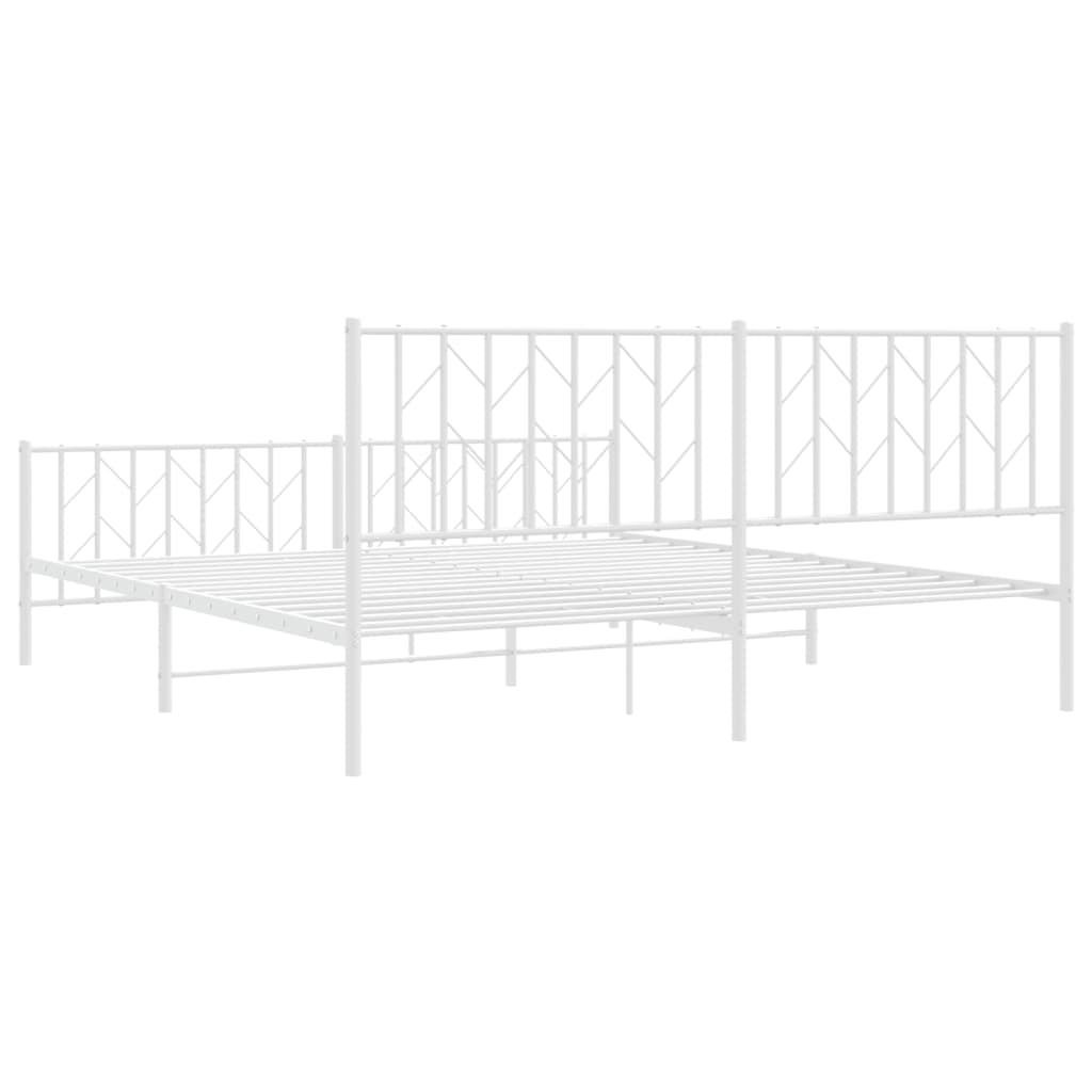 White Metal Bed Frame with Footboard - 180x200cm, Mattress Not Included