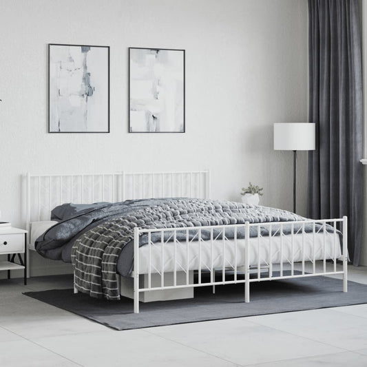 White Metal Bed Frame with Footboard - 180x200cm, Mattress Not Included