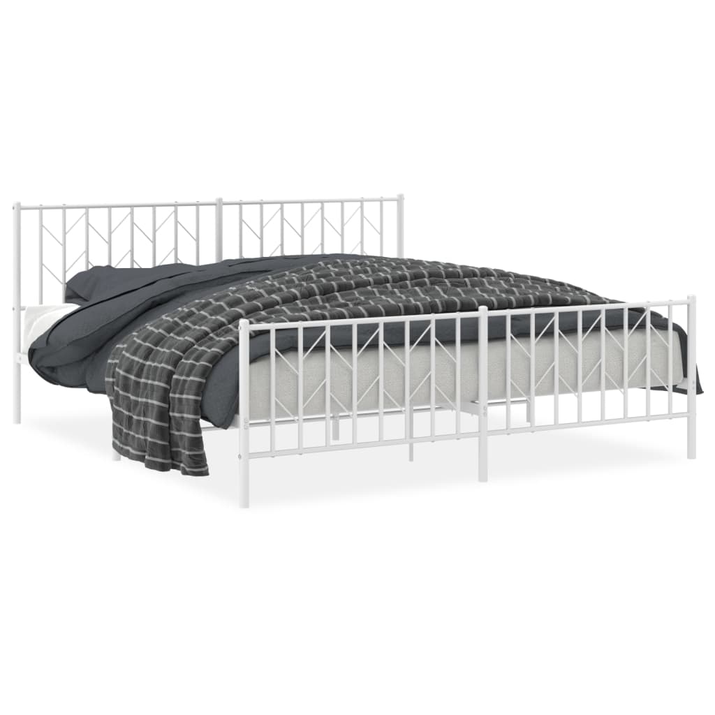 Elegant White Metal Bed Frame with Footboard - 183x213cm