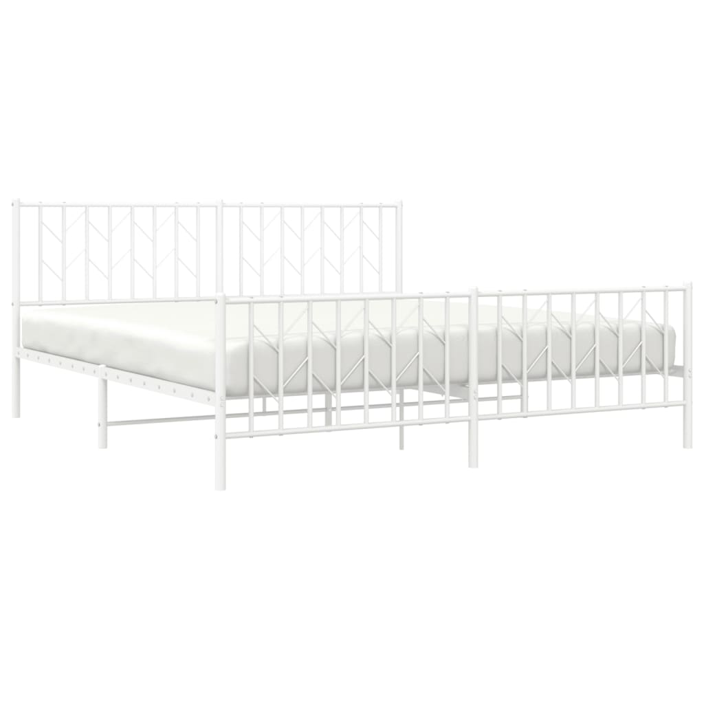 Elegant White Metal Bed Frame with Footboard - 183x213cm