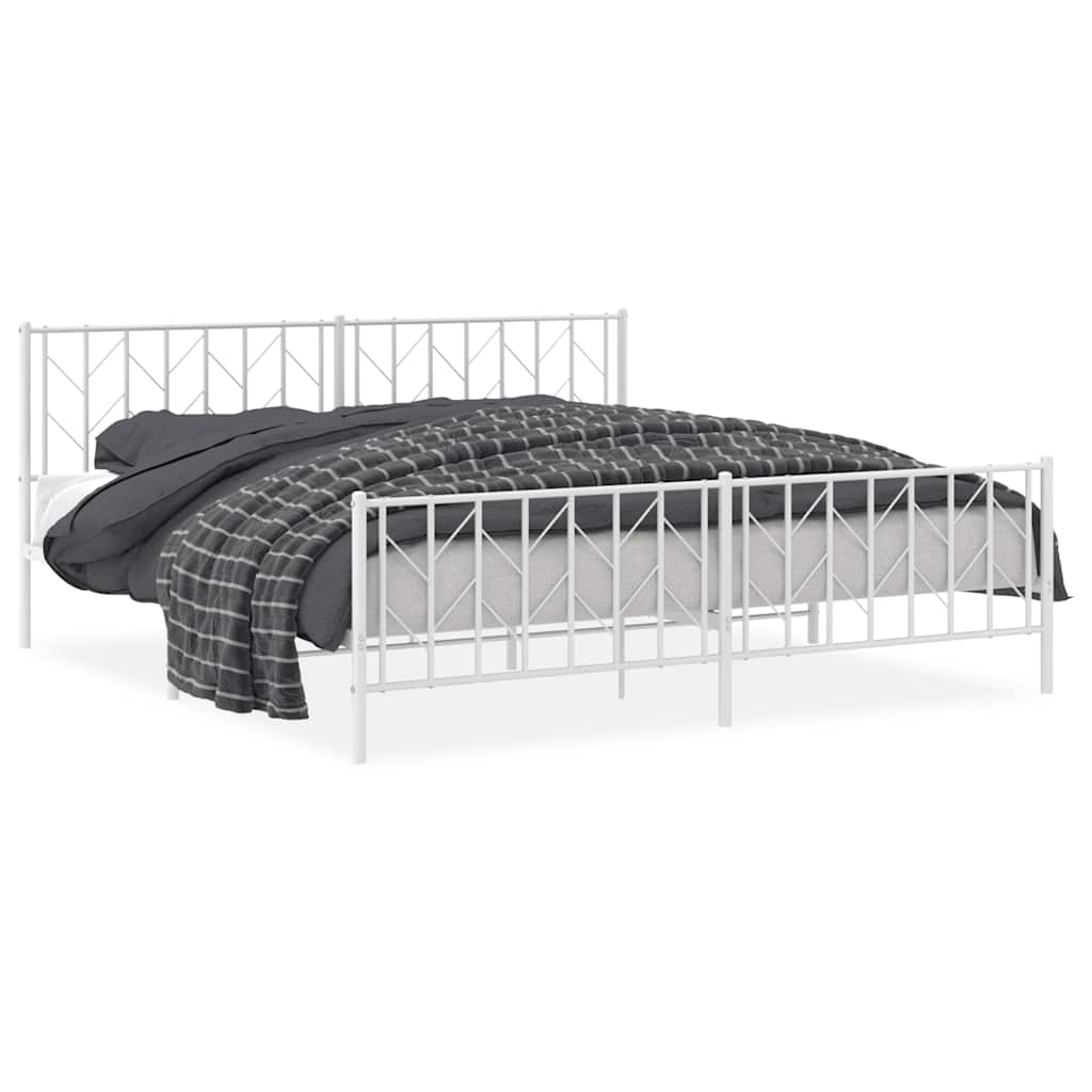 White Metal Bed Frame with Footboard - 193x203cm, No Mattress