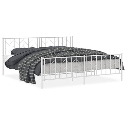 White Metal Bed Frame with Footboard - 193x203cm, No Mattress
