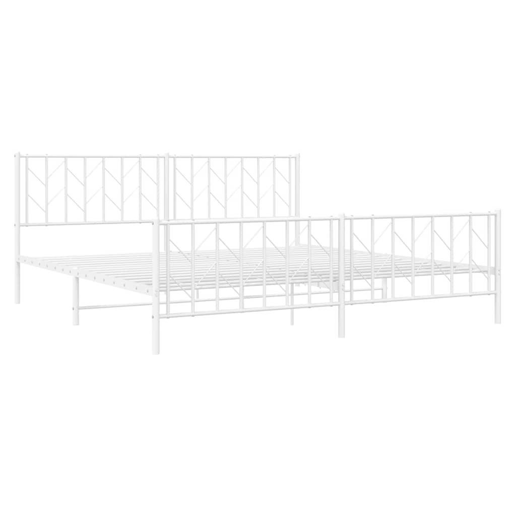 White Metal Bed Frame with Footboard - 193x203cm, No Mattress