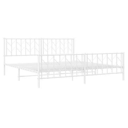 White Metal Bed Frame with Footboard - 193x203cm, No Mattress