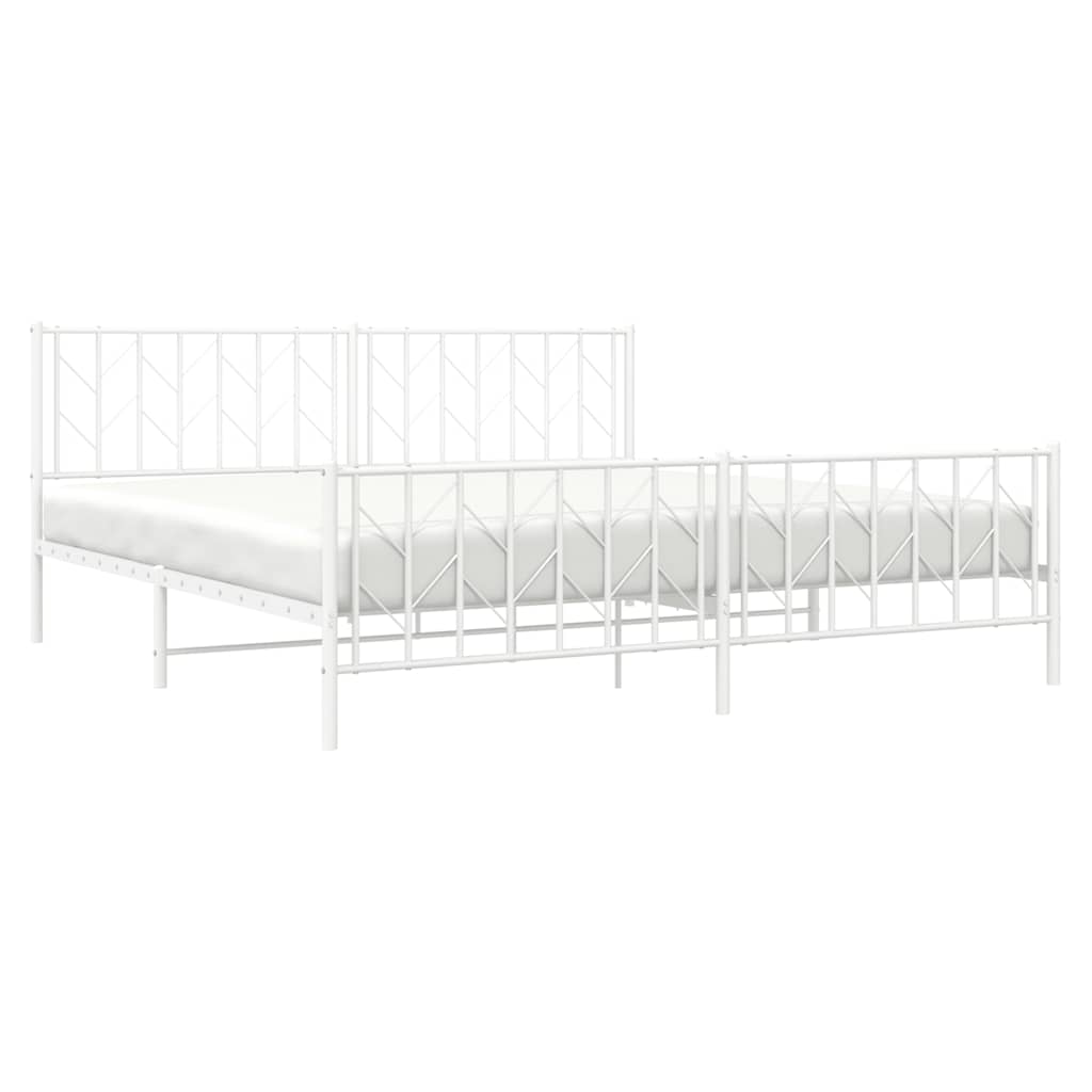 White Metal Bed Frame with Footboard - 193x203cm, No Mattress