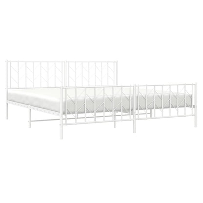 White Metal Bed Frame with Footboard - 193x203cm, No Mattress