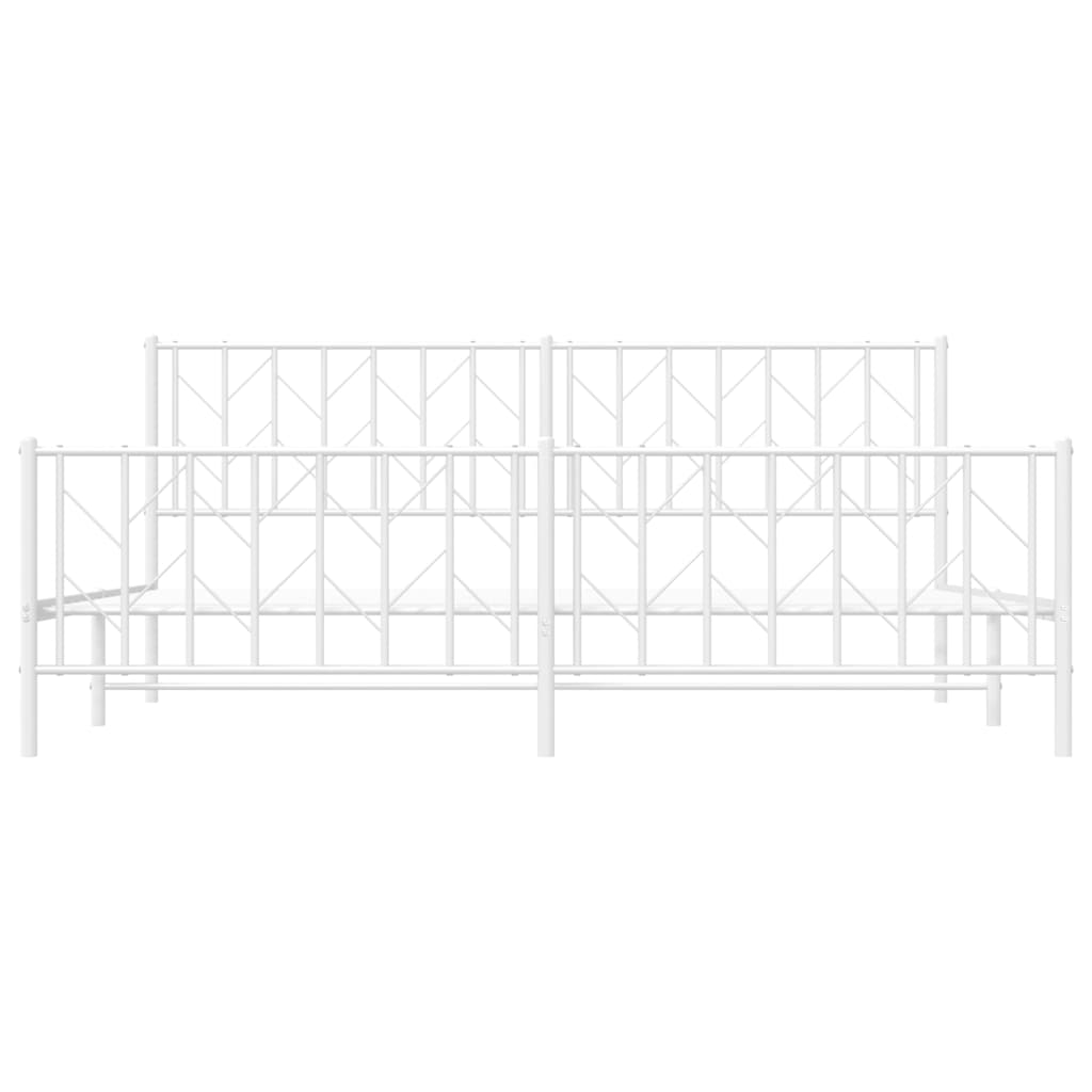 White Metal Bed Frame with Footboard - 193x203cm, No Mattress