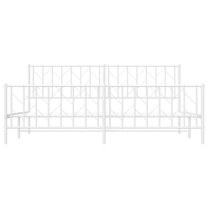 White Metal Bed Frame with Footboard - 193x203cm, No Mattress