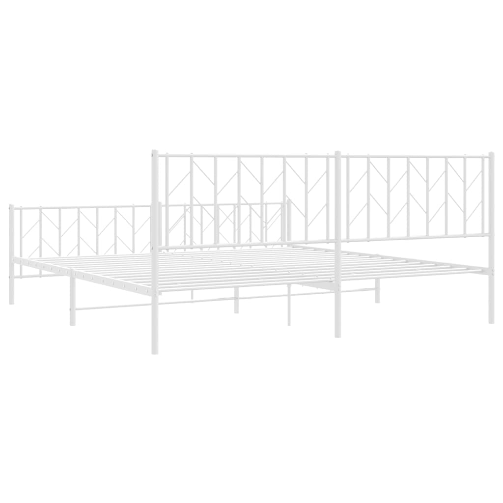 White Metal Bed Frame with Footboard - 193x203cm, No Mattress