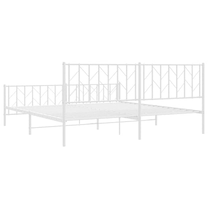 White Metal Bed Frame with Footboard - 193x203cm, No Mattress