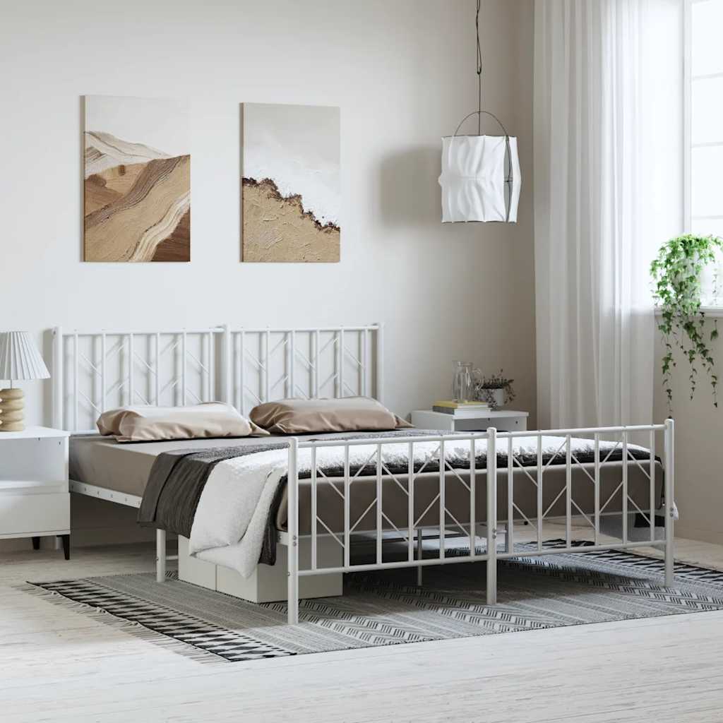 White Metal Bed Frame with Footboard - 193x203cm, No Mattress