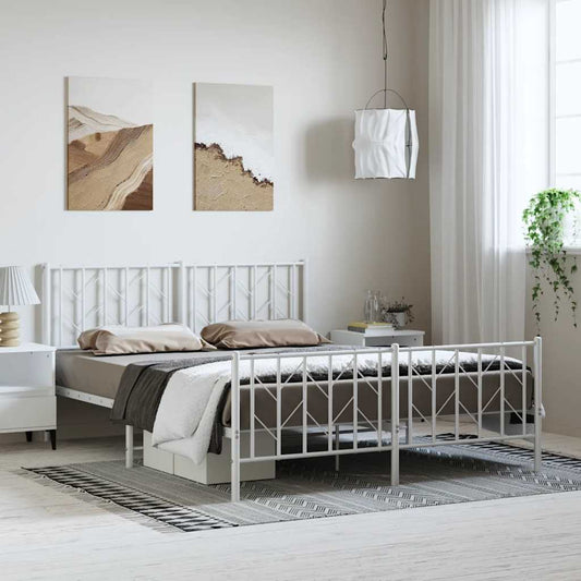 White Metal Bed Frame with Footboard - 193x203cm, No Mattress