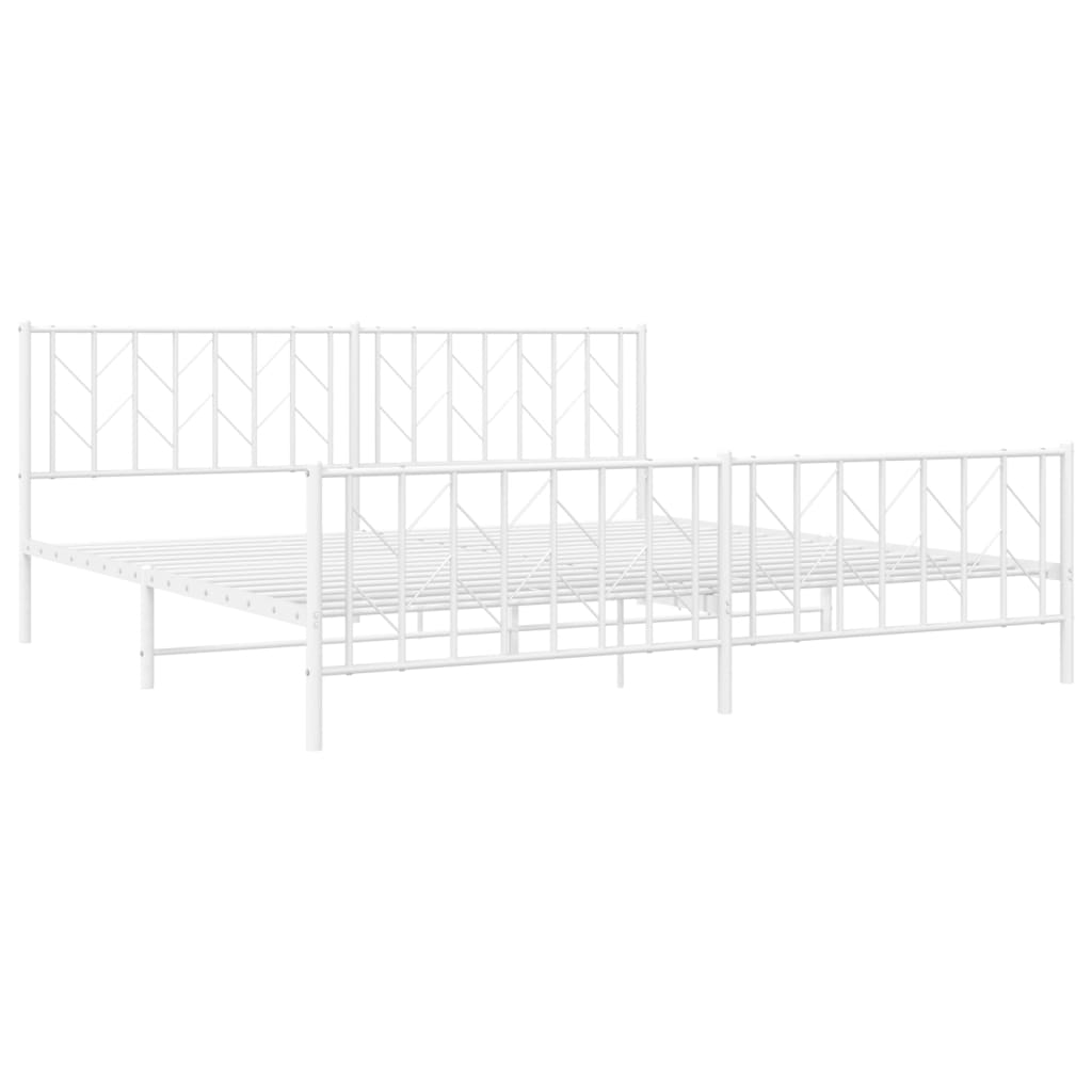 White Metal Bed Frame with Footboard - 200x200cm Sturdy Steel Design