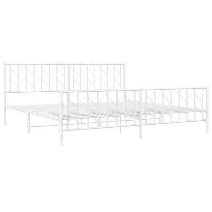 White Metal Bed Frame with Footboard - 200x200cm Sturdy Steel Design