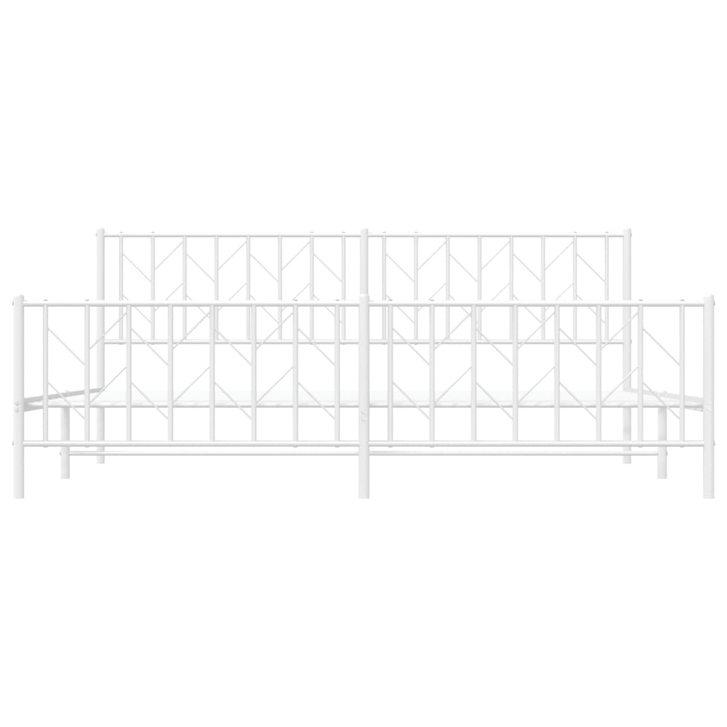 White Metal Bed Frame with Footboard - 200x200cm Sturdy Steel Design