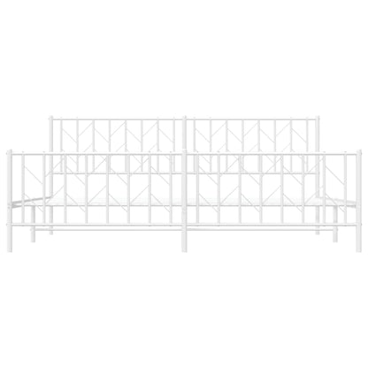 White Metal Bed Frame with Footboard - 200x200cm Sturdy Steel Design