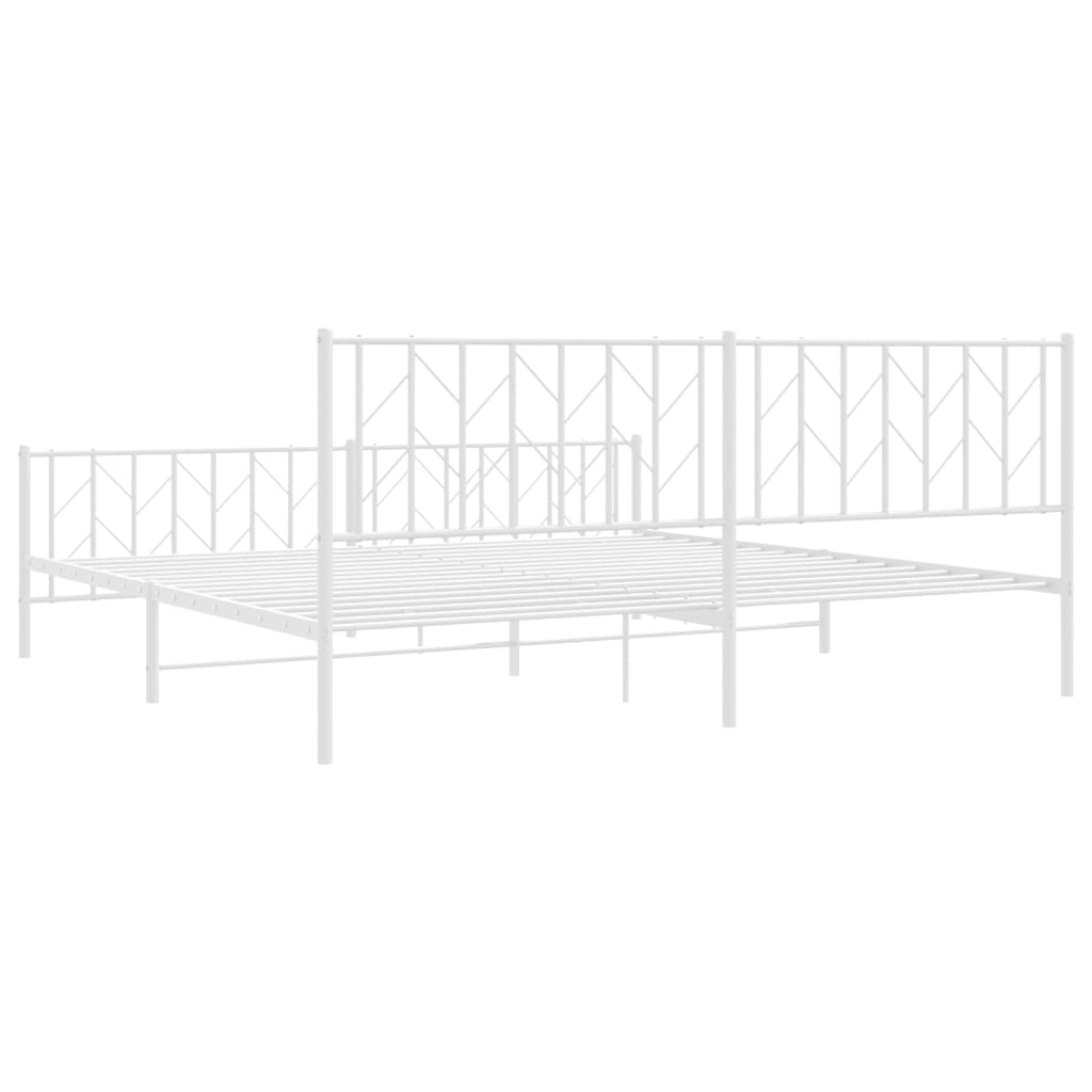 White Metal Bed Frame with Footboard - 200x200cm Sturdy Steel Design