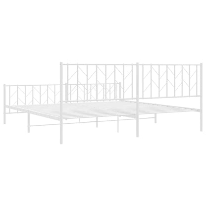 White Metal Bed Frame with Footboard - 200x200cm Sturdy Steel Design