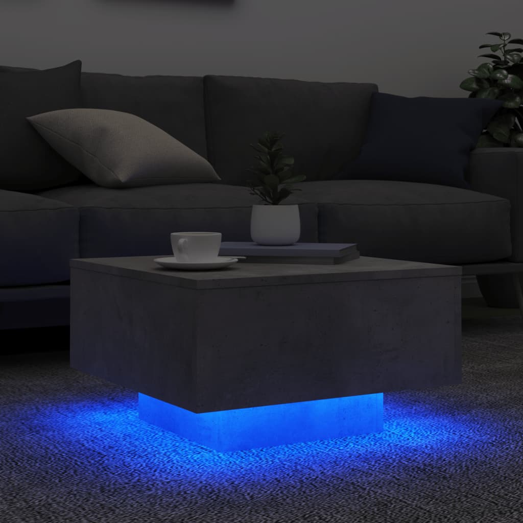 Coffee Table with LED Lights Concrete Grey 55x55x31 cm