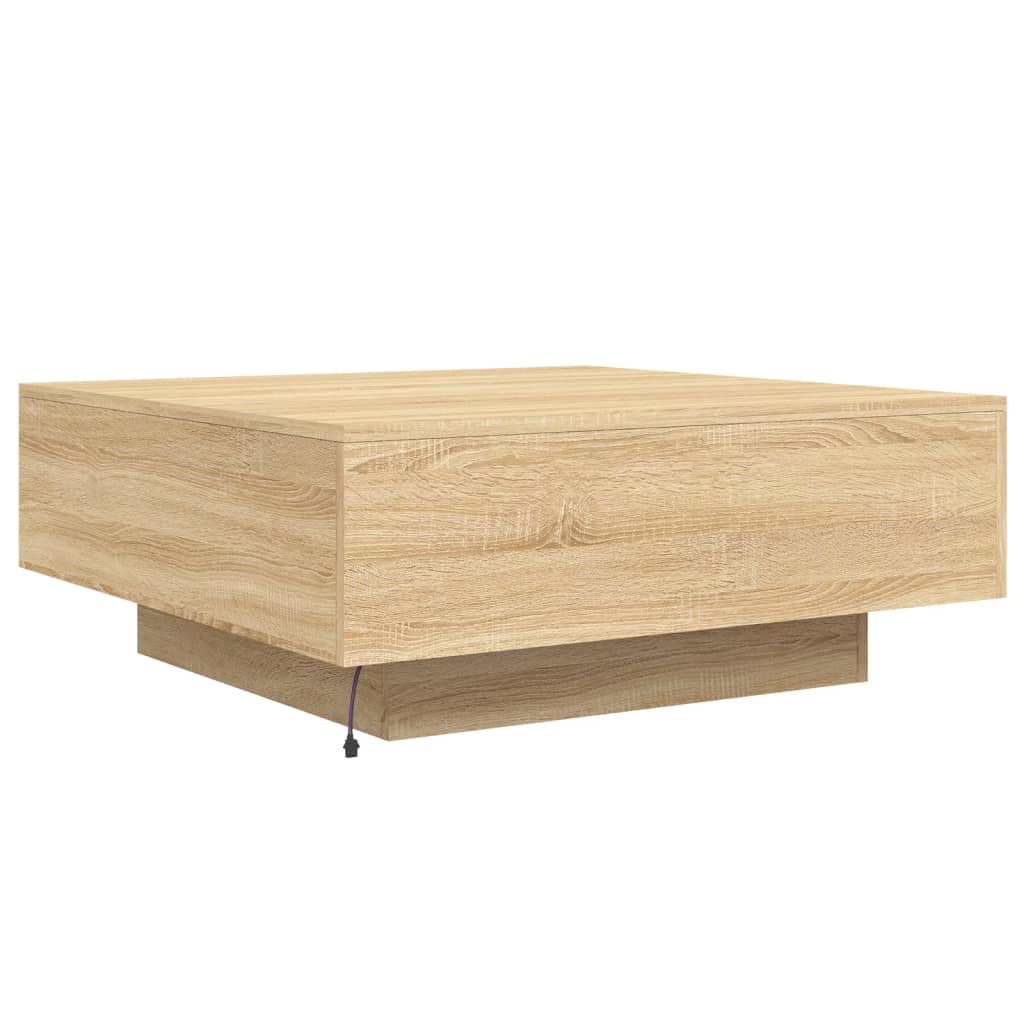 Coffee Table with LED Lights Sonoma Oak 80x80x31 cm