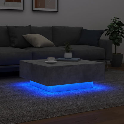 Coffee Table with LED Lights Concrete Grey 80x80x31 cm