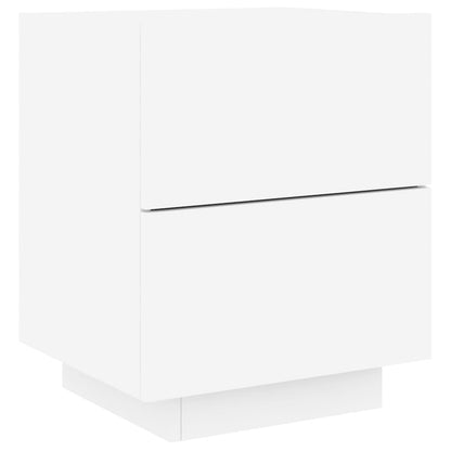 White Engineered Wood Bedside Cabinet with LED Lights