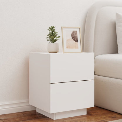 White Engineered Wood Bedside Cabinet with LED Lights