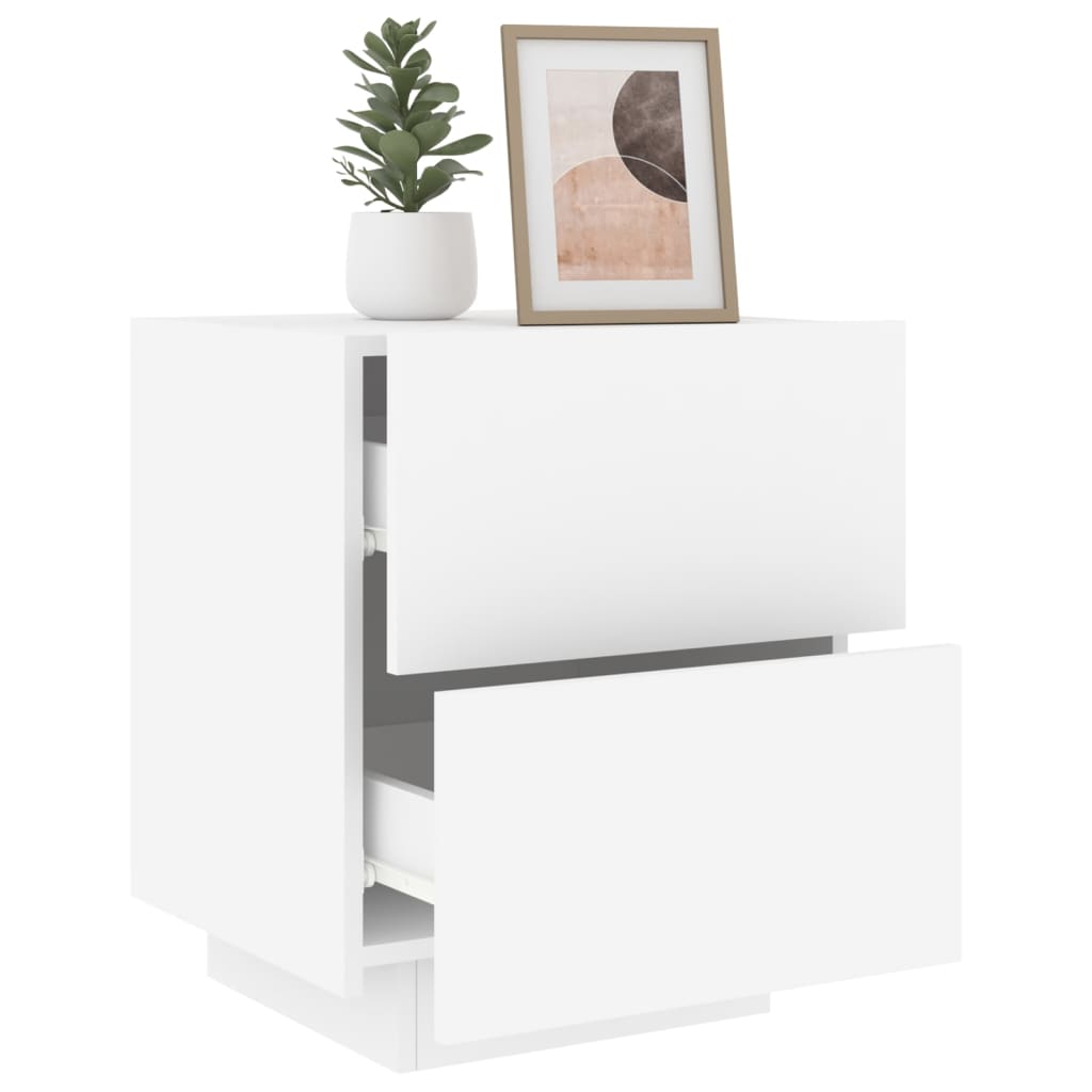 White Engineered Wood Bedside Cabinet with LED Lights