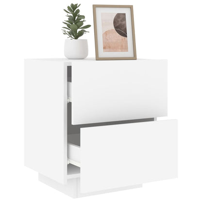 White Engineered Wood Bedside Cabinet with LED Lights