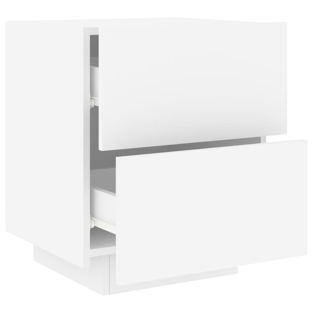 White Engineered Wood Bedside Cabinet with LED Lights