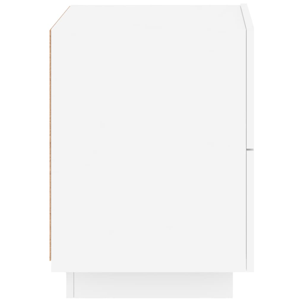White Engineered Wood Bedside Cabinet with LED Lights