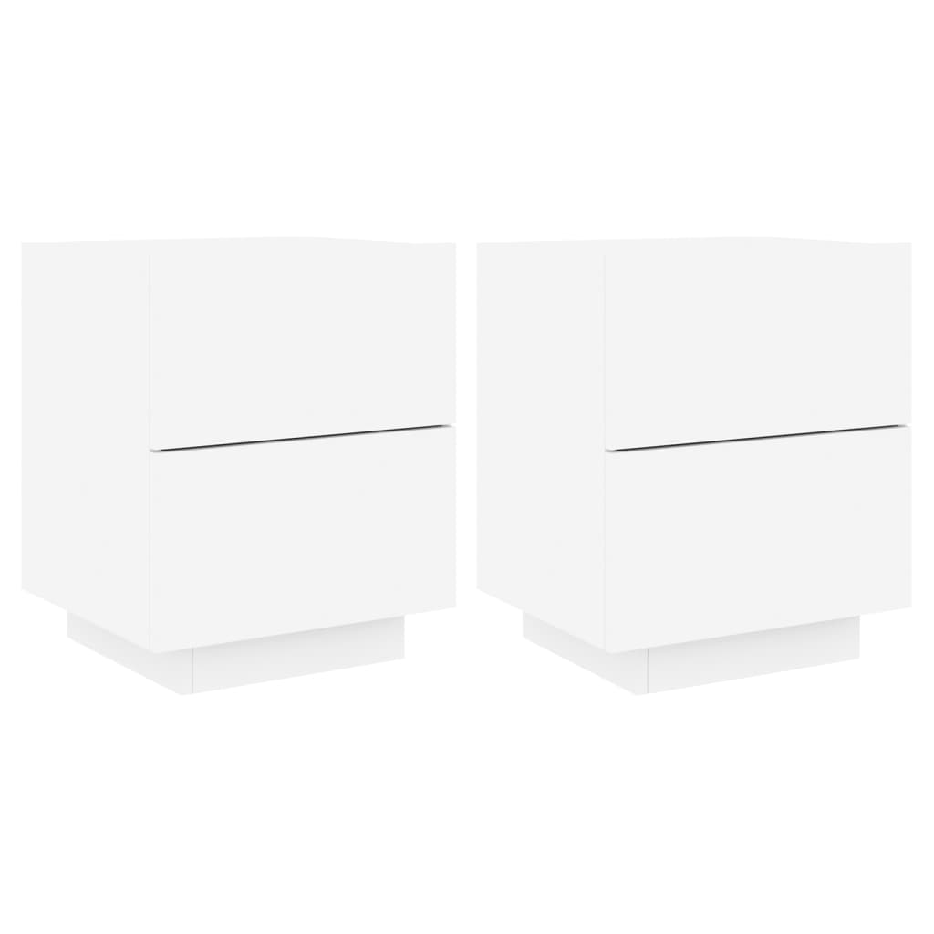 White Engineered Wood Bedside Cabinets with LED Lights - Set of 2