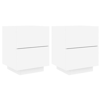 White Engineered Wood Bedside Cabinets with LED Lights - Set of 2