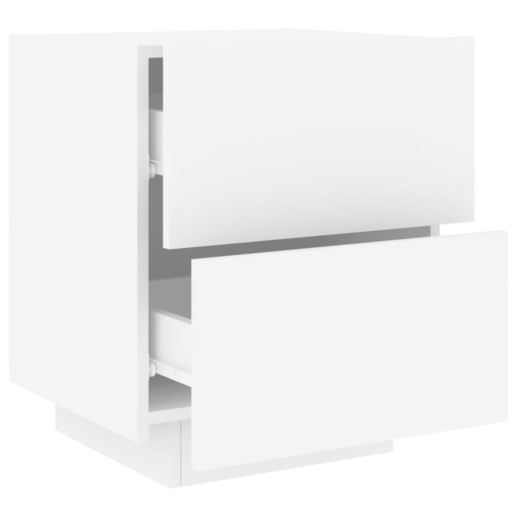 White Engineered Wood Bedside Cabinets with LED Lights - Set of 2