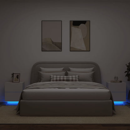 White Engineered Wood Bedside Cabinets with LED Lights - Set of 2