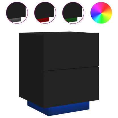 Black Bedside Cabinet with LED Lights in Engineered Wood