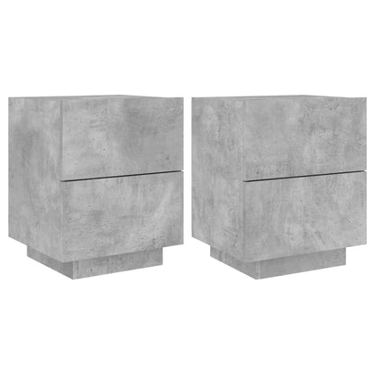 Concrete Grey Bedside Cabinets with LED Lights - Set of 2