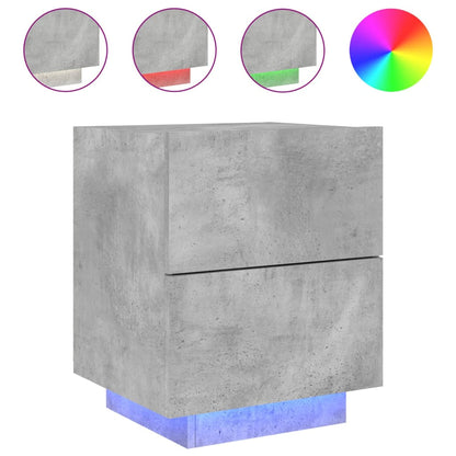 Concrete Grey Bedside Cabinets with LED Lights - Set of 2