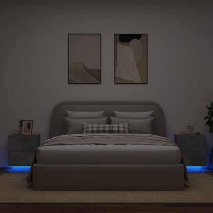 Concrete Grey Bedside Cabinets with LED Lights - Set of 2