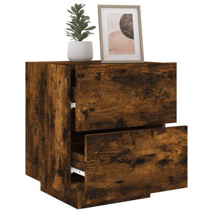 LED Bedside Cabinet - Smoked Oak Finish, Engineered Wood