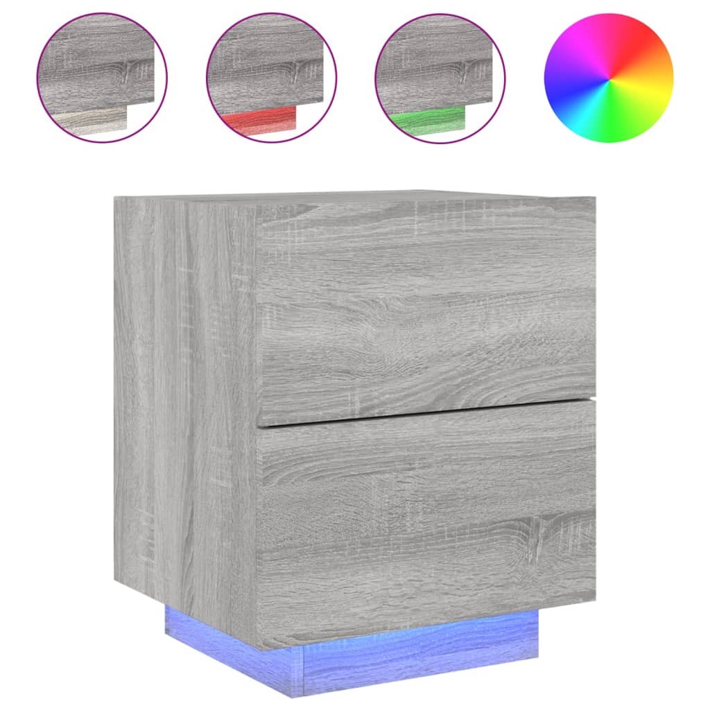 Grey Sonoma LED Bedside Cabinet - Engineered Wood Elegance
