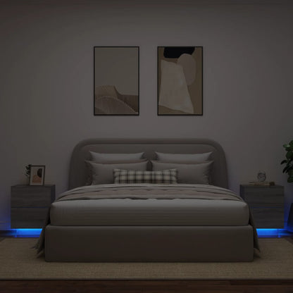 Grey Sonoma Bedside Cabinets with LED Lights, Set of 2