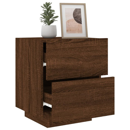 Brown Oak Bedside Cabinet with LED Lights - Engineered Wood