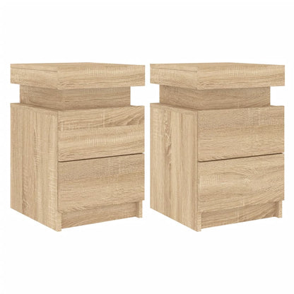 Sonoma Oak Bedside Cabinets with LED Lights - Set of 2 (35x39x55 cm)