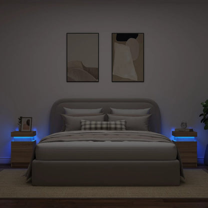Sonoma Oak Bedside Cabinets with LED Lights - Set of 2 (35x39x55 cm)