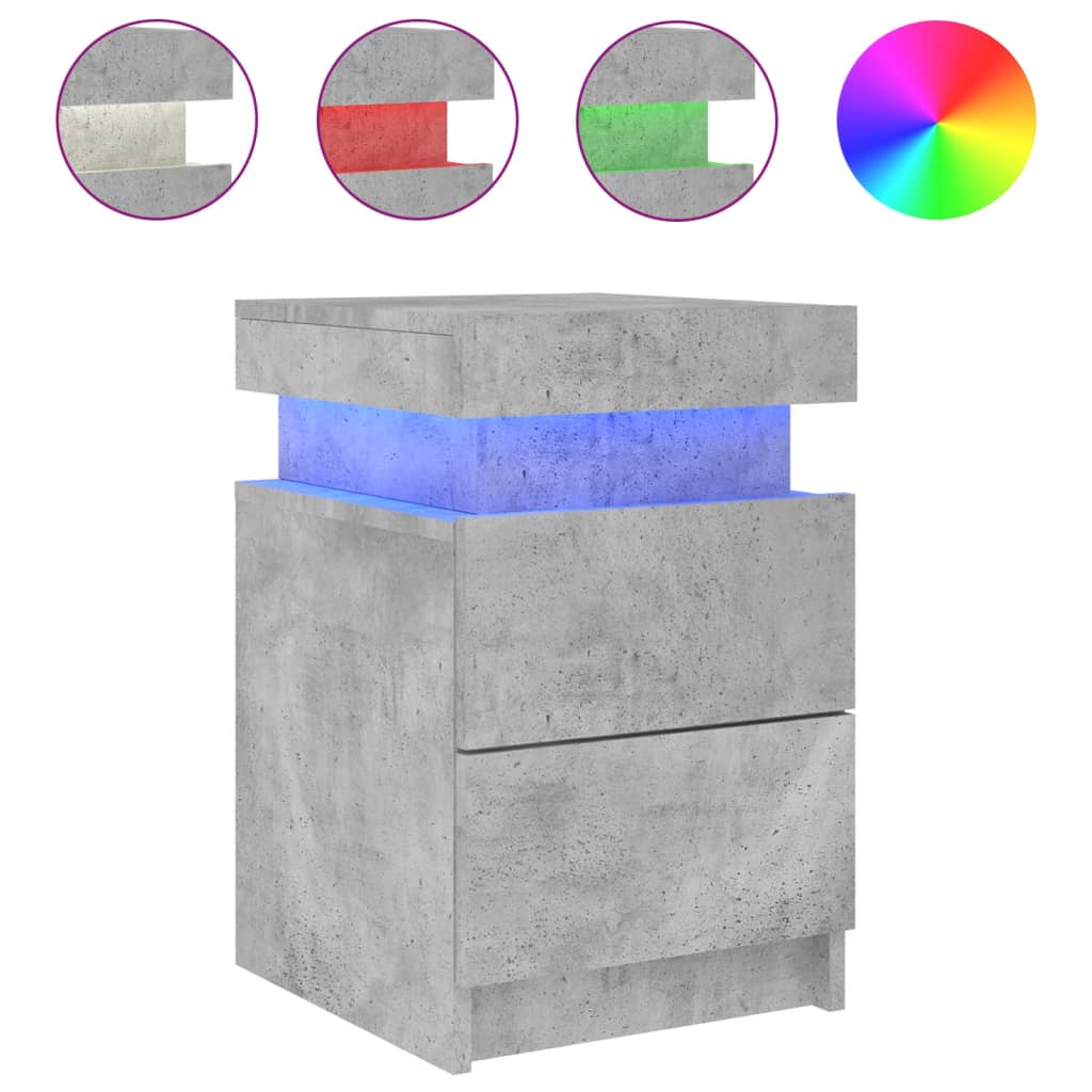 Concrete Grey Bedside Cabinet with LED Lights 35x39x55 cm